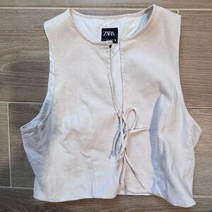 Zara Cream Tie-Front Crop Top